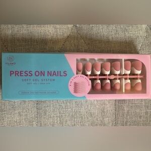 Yilamo Soft Gel French Press-On Nails Pink White Full Cover Pre-Designed